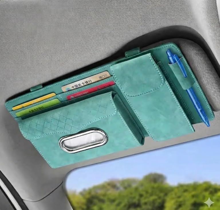 Multifunctional Car Visor Organizer (Suede leather - Blue) - color: Suede leather - Blue