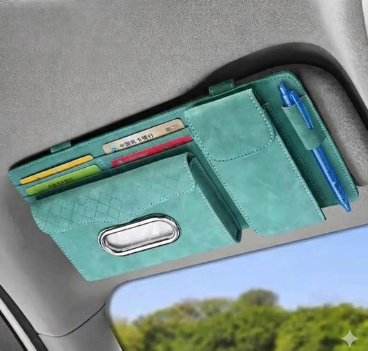 Multifunctional Car Visor Organizer (Suede leather - Blue) - color: Suede leather - Blue