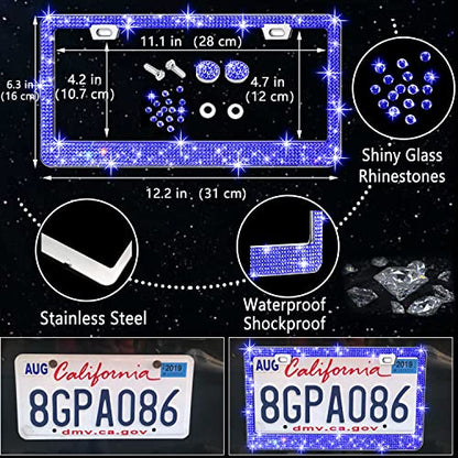 NBTEPEM 27 PCs Blue Bling Car Accessories Set for Women, Steering Wheel Covers Universal Fit 15 Inch, Bling License Plate Frame, Bling Phone Holder, Bling Car Coasters (Blue Diamond) - color: Blue Diamond