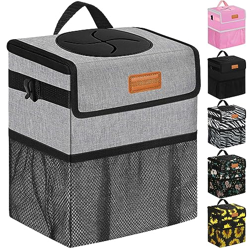 ELONGRIVER Car Trash Can Bin for Back Seat Leak Proof, Cute Car Trash Bag Hanging, Vehicle Trash Can for SUV Truck Van, Automotive Garbage Cans Front Seat Grey - color: Grey, size: 3 Gallons