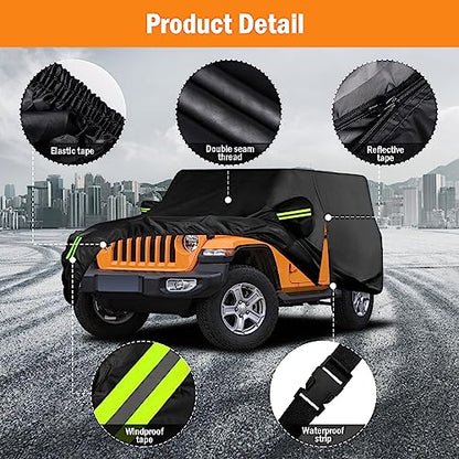 Waterproof Car Cover for Jeep Wrangler 2 Door 1987-2025 JK JL CJ YJ TJ Outdoor Sun Rain Snow Hail Protection with Driver Door Zipper - size: Custom Fit Jeep Wrangler 2 Door