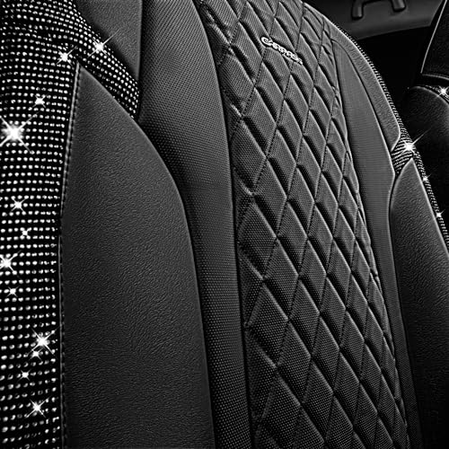 CAR Pass Bling Car Seat Covers, Microfiber Nappa Leather Luxury Cushioned, Waterproof Heavy-Duty Anti-Slip Universal Fit for Auto SUV Sedan, Sparkly Glitter Shining Rhinestone Full Set, Black Diamond - color: Black Diamond, size: Full Set