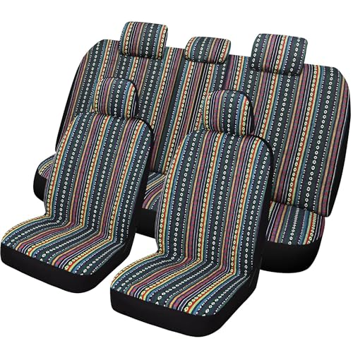 VarCozy Baja Saddle Blanket Seat Covers, Front Seat Covers for Sedan, SUV, Truck, Universal Stripe Colorful Woven Automotive Seat Cover, Breathable, Washable, Airbag Compatible - color: Flower Baja 02A, size: Full Set