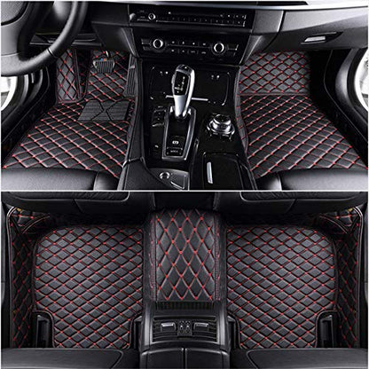 All-Weather car Floor Mats-Suitable for 98% of car Models Watherproof Leather car Floor mat (Black red) - color: Black red