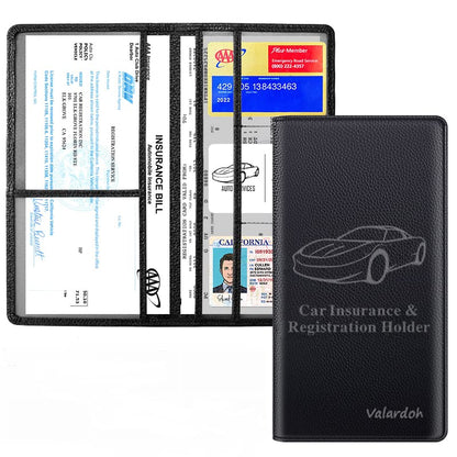 Valardoh Premium Car Registration and Insurance Card Holder, Car Document Holder for Cards, Driver License & other Essential Documents (Black) - color: Black