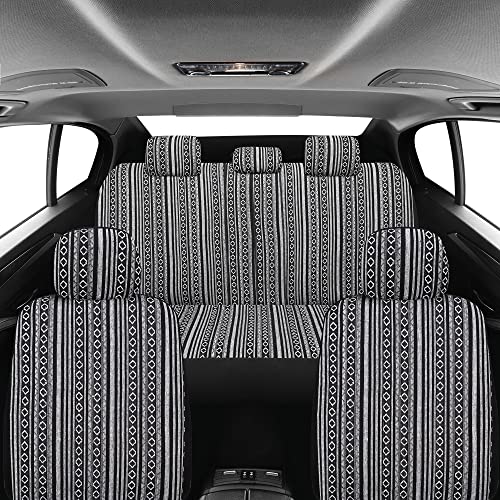 Pariitadin Baja Saddle Blanket Car Seat Covers Full Set with Seat Belt Pads, Washable Breathable Striped Woven Cloth Seat Covers for Cars, Universal Fit Most Cars, Airbag Compatible, Black/White - color: Black/White, size: FULL SET