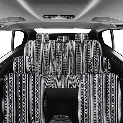Pariitadin Baja Saddle Blanket Car Seat Covers Full Set with Seat Belt Pads, Washable Breathable Striped Woven Cloth Seat Covers for Cars, Universal Fit Most Cars, Airbag Compatible, Black/White - color: Black/White, size: FULL SET