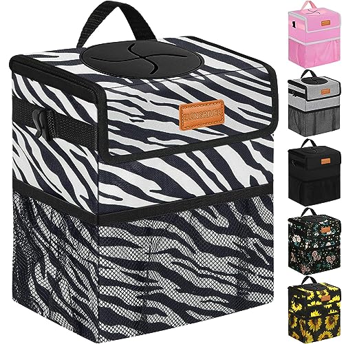 ELONGRIVER Car Trash Can Bin for Back Seat Leak Proof, Cute Car Trash Bag Hanging, Vehicle Trash Can for SUV Truck Van, Automotive Garbage Cans Front Seat Zebra - color: Zebra, size: 2 Gallons