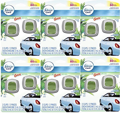 Febreze Car Vent Clip Air Freshener, Gain Original, 2 Count, (Pack of 6) - size: 12 Count