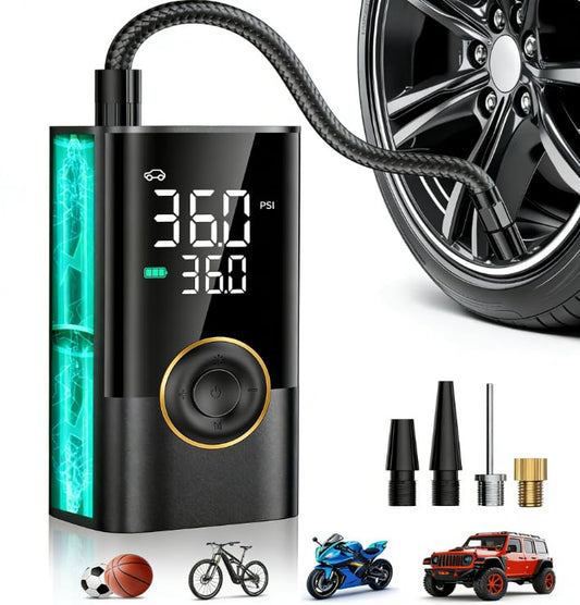 Tire Inflator Portable Air Compressor, 150PSI Air Pump for Car Tires with LED Light, Cordless Tire Pump with Digital Pressure Gauge, Tire Inflator for Car, Bike, Motorcycle, Ball (Green) - color: Green