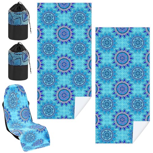 Hahafelt 2 Pack Car Seat Towel Covers with Storage Bag, 63 x 32 Inch Universal Non Slip Waterproof Sweat Protector for Car Truck, Gym Swimming Running, Machine Washable (Blue Mandala) - style: Blue Mandal