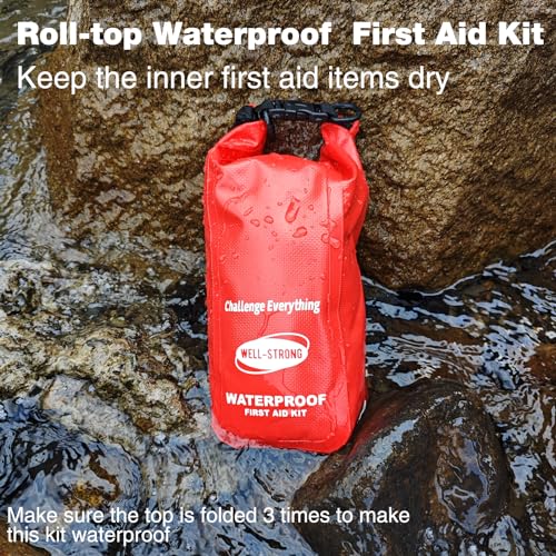 Waterproof First Aid Kit Roll Top Boat Emergency Kit with Waterproof Contents for Fishing Kayaking Boating Swimming Camping Rafting Beach Red - color: Ws011-red