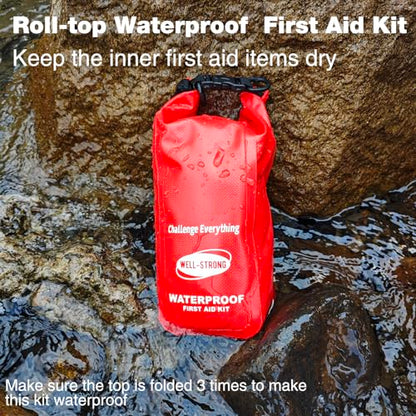 Waterproof First Aid Kit Roll Top Boat Emergency Kit with Waterproof Contents for Fishing Kayaking Boating Swimming Camping Rafting Beach Red - color: Ws011-red