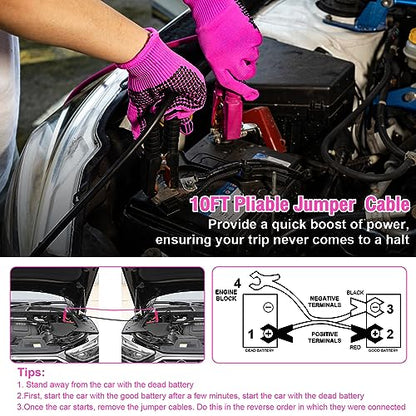 Roadside Emergency Car kit for Vehicles, with 4 in 1 Inflatable Car Vacuum Cleaner, Pink Jumper Cables, First Aid Kit, Tow Rope, Vehicle Road Trip Must Haves Pink Accessories for Women