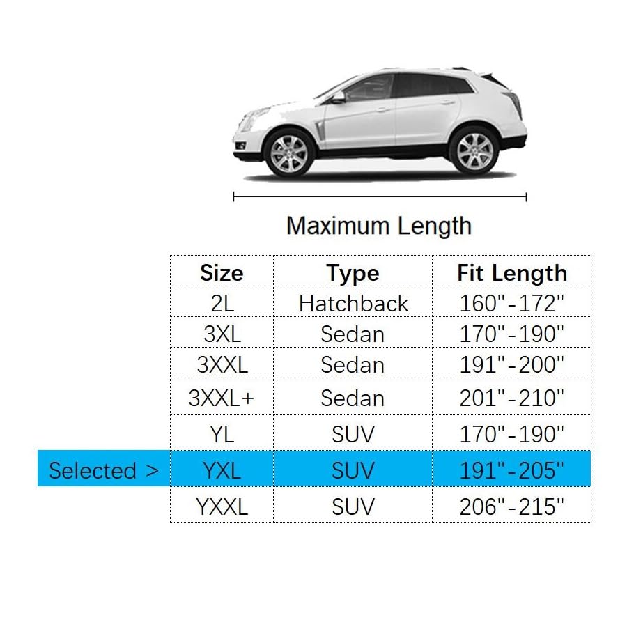 Car Cover Fit for 191-205 inches Length SUV/Van Waterproof All Weather Outdoor Full Cover Rain Sun UV Protection Driver Side Door Zipper Dirtproof Scratch Resistant Breathable Dustproof - size: YXL: Fit 191-205 inches SUV/Van