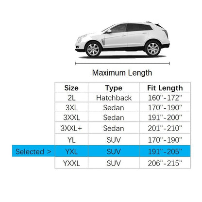 Car Cover Fit for 191-205 inches Length SUV/Van Waterproof All Weather Outdoor Full Cover Rain Sun UV Protection Driver Side Door Zipper Dirtproof Scratch Resistant Breathable Dustproof - size: YXL: Fit 191-205 inches SUV/Van