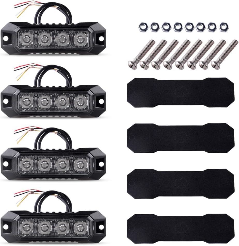 4PCS 4-LED Emergency Strobe Lights Ultra Slim Grille Surface Mount Flashing Warning Lights Bar for Construction Vehicles, Police, Trucks, Firefighter, Car, ATV, SUV (Blue) Sync Feature - color: Blue