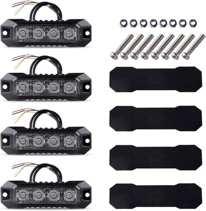 4PCS 4-LED Emergency Strobe Lights Ultra Slim Grille Surface Mount Flashing Warning Lights Bar for Construction Vehicles, Police, Trucks, Firefighter, Car, ATV, SUV (Blue) Sync Feature - color: Blue