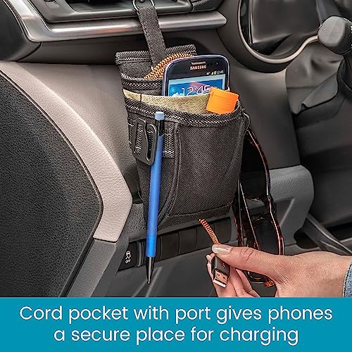 High Road DriverPockets Car Phone Holder Air Vent Pouch and Front Seat Organizer with 3 Pockets, Hanging Hooks and Charging Port - color: Khaki/Black