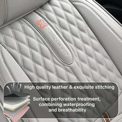 Light Gray Car Seat Covers, Universal Fit for Most Vehicles, Premium Waterproof Leather, Pet-Friendly Car Seat Covers with Lumbar Support, Slip-Resistant, Airbag-Compatible, Protects Car Interior - color: Light Gray