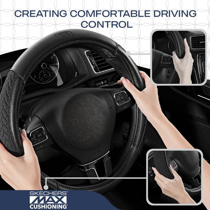 Skechers Steering Wheel Cover,Max Cushioning Leather Steering Wheel Cover Universal Fit 14" 1/2-15" Car Wheel Protector for Men Women Fit Suvs,Vans,Sedans,Car,Trucks,Black - color: Black