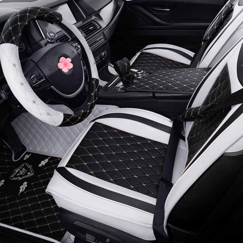 Car Seat Covers Front Seats, Super Luxurious Heavy Universal Duty Waterproof Leather Automotive Vehicle Cover for Cars SUV Pick-up Truck, Non-Slip Seat Black White Car Accessories (2 PCS Front/White) - color: 2 PCS Front/white