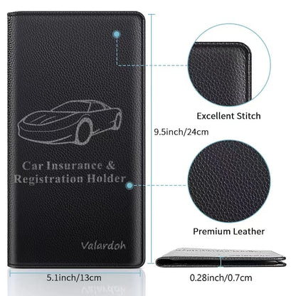 Valardoh Premium Car Registration and Insurance Card Holder, Car Document Holder for Cards, Driver License & other Essential Documents (Black) - color: Black