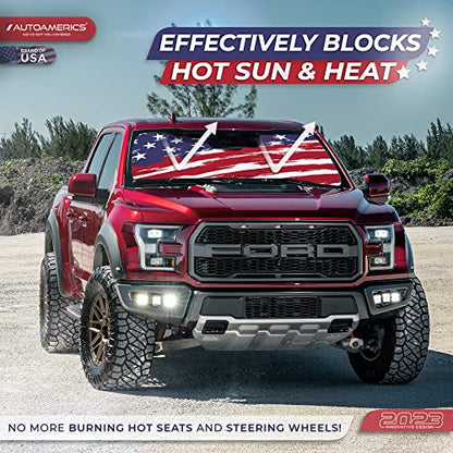 Autoamerics Truck Windshield Sun Shade with Storage Pouch & Anti-Slip Dash Pad - Foldable USA Art Flag-2 Design - Fits Most SUVs & Trucks - Blocks UV Rays and Keeps Car Cool | X-Large (66 x 36 inches) - color: USA ART FLAG-2, size: X-LARGE = 66 x 36 inche