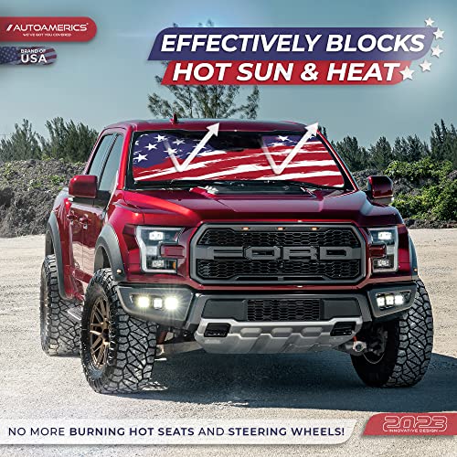 Autoamerics 1-Piece Windshield Sun Shade USA Art Flag - 2 American Design - Foldable Car Front Window Sunshade for Most Sedans SUV Truck - Blocks Max UV Rays and Keeps Your Vehicle Cool - Small - color: USA ART FLAG-2, size: SMALL = 59 x 28.5 inches