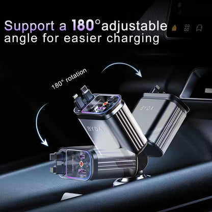 4 in 1 Retractable Car Charger with Starry Light,69W USB-C Fast Car Charger, for iPhone 17/16/15/14/13/12/11, Android,Pixel,Cigarette Lighter Charger (for Lightning+USB-C) - size: for Lightning+USB-C