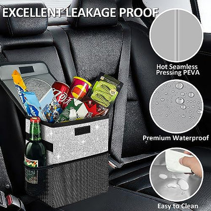 Cute Mini Car Trash Bag with Lid, Glitter Garbage Can Bin Hanging for Back/Front Seat/Console, Waterproof, Leakproof, 2.5 Gallon, Silver Bling Sparkly - color: Silver Bling Sparkly