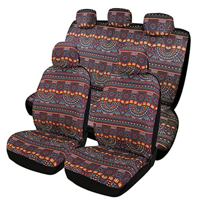 Baja Saddle Blanket Car Seat Covers 9PCS Full Set, Breathable and Washable Striped Woven Automotive Vehicle Seat Cover, Universal Boho Seat Cover for Sedan, SUV, Truck, Airbag Compatible - color: Red Baja, size: Full Set