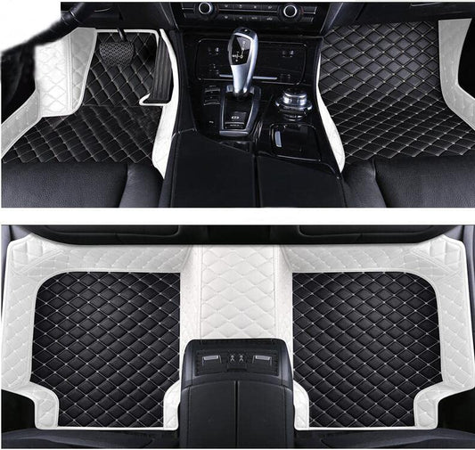 Custom Floor Mats for Cars fit 95% Sedan SUV Sports Car Full Coverage All Weather Men Women Pads Protection Non-Slip Leather Floor Liners (Black and White Stitching) - color: Black and white stitching