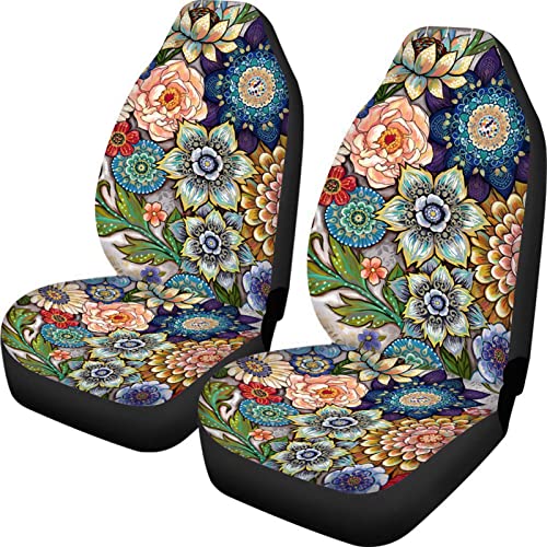 Bright Blossoms Colorful Boho Floral Print Car Seat Covers for Women,Universal Auto Front Seats Protector Fits for Car,SUV Sedan,Truck - color: Boho Floral
