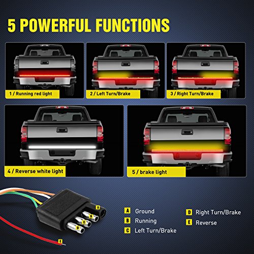 Nilight TR-03 60" Triple 504 LEDs Truck Tailgate Side Bed Light Bar Strip Sequential Amber Brake Running Turn Signal Red/White Reverse - color: 60" Tailgate Light Strip Red/White/Amber 504 LEDs