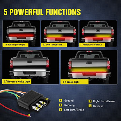 Nilight TR-03 60" Triple 504 LEDs Truck Tailgate Side Bed Light Bar Strip Sequential Amber Brake Running Turn Signal Red/White Reverse - color: 60" Tailgate Light Strip Red/White/Amber 504 LEDs