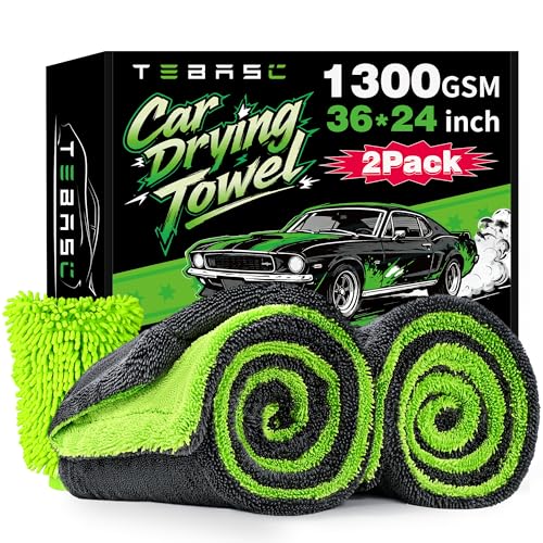 2-Pack Car Drying Towels 24x36 Inch 1300GSM, Twisted Loop Microfiber Cloth for Auto Detailing - Super Absorbent, Lint-Free & Streak-Free for SUV, Truck & Window (Gray-Green) - color: Gray-green