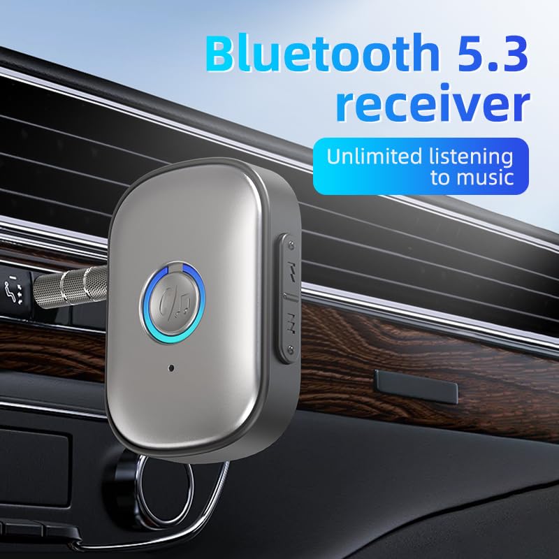 Bluetooth Adapter for Car, Bluetooth V5.3 Receiver Wireless Audio Receiver for Car Stereo/Home Stereo/Wired Headphones/Speaker, Plug & Play