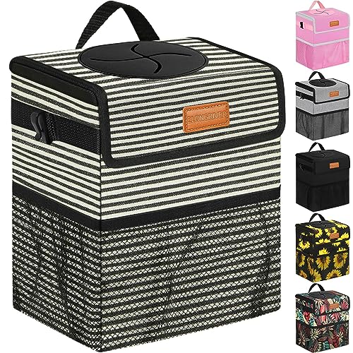 ELONGRIVER Car Trash Can Bin for Back Seat Leak Proof, Cute Car Trash Bag Hanging, Vehicle Trash Can for SUV Truck Van, Automotive Garbage Cans Front Seat Stripe - color: Stripe, size: 2 Gallons