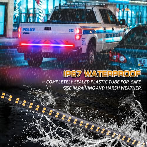 XRIDONSEN 60 inch Truck Tailgate Police Lights Strip 360 LED Rear Window Lights Red Blue Emergency Strobe Lights Flashing Warning Hazard Safety w/Waterproof Flexible for Vehicles Trucks - color: Red/Blue