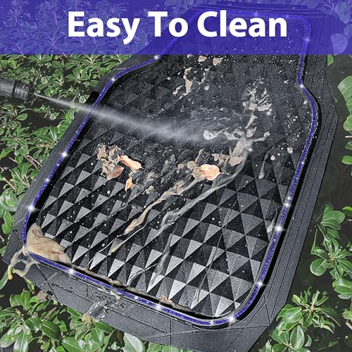 CAR PASS Bling Diamond Rubber Car Mats, Heavy Duty Deep Dish All-Weather Floor Mat Full Set Anti-Slip 3D Rhombus Waterproof Trim to Fit Liner Universal Glitter Sparkly Shining Rhinestone, Black Blue - color: Blue Diamond