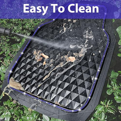 CAR PASS Bling Diamond Rubber Car Mats, Heavy Duty Deep Dish All-Weather Floor Mat Full Set Anti-Slip 3D Rhombus Waterproof Trim to Fit Liner Universal Glitter Sparkly Shining Rhinestone, Black Blue - color: Blue Diamond