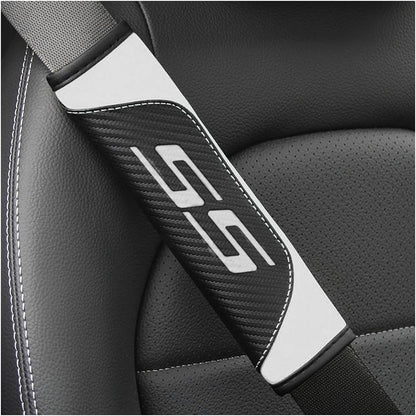 2Pcs Carbon Fiber Leather Seat Belt Cushions Shoulder Pad Soft for Chevy Malibu Impala Camaro SS Accessories,Car Seat Belt Pads Safety Belt Cover Pad (White SS) - color: White SS