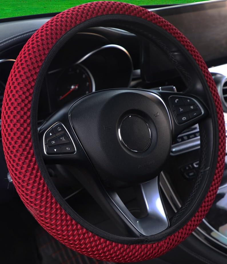 Hiflyer Car Steering Wheel Cover Women & Men, Universal 14.5-15 Inch Steering Wheel Covers, Soft Microfiber Car Wheel Cover Car Stuff Car Accessories Interior (Wine Red) - color: Wine Red
