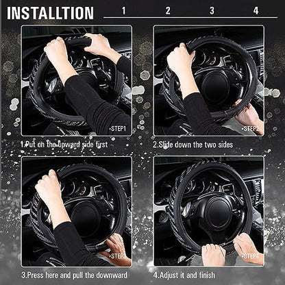 CAR PASS Bling Diamond Leather Steering Wheel Cover, with Bling Sparkly Crystal Glitter Rhinestone Universal Fit 14" 1/2-15" Car Wheel Protector Fit for Women Girl SUV,Vans,Sedans,Trucks, Zebra Print - color: Zebra Print Diamond