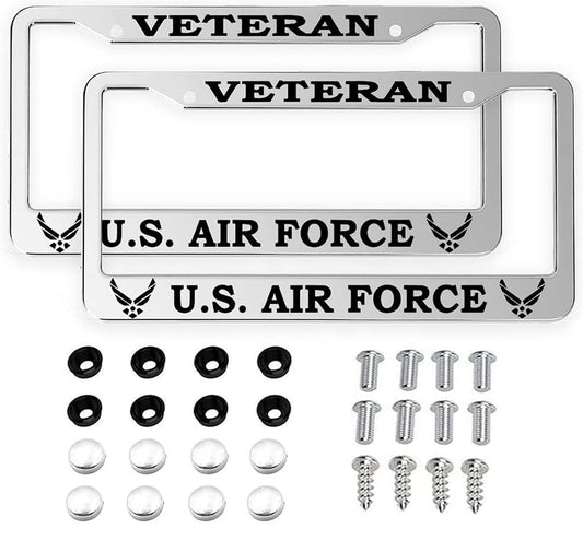 2Pcs for U.S. Air Force License Plate Frames – Silver Aluminum License Plate for Veteran United States Air Force –Veteran USAF License Plate Holder - color: AF-VE-SILVER, size: 2pcs