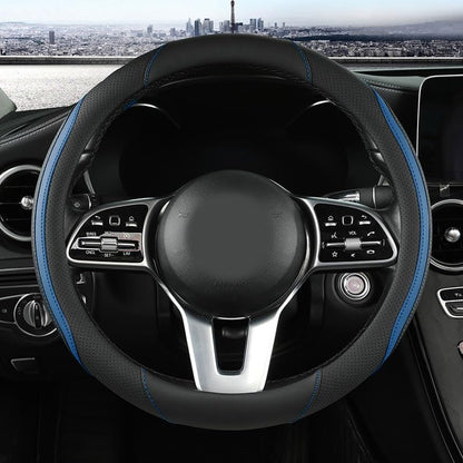 Car Steering Wheel Cover, Leather Steering Wheel Cover Blue Universal 14.5-15 Inch Microfiber Leather Anti-Slip Breathable Auto Steering Wheel Covers for Men Women (Black&Blue-2) - color: Blue-2A