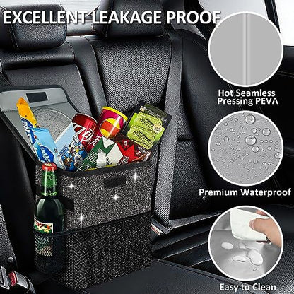 Cute Mini Car Trash Bag with Lid, Glitter Garbage Can Bin Hanging for Back/Front Seat/Console, Waterproof, Leakproof, 2.5 Gallon, Black Bling Sparkly - color: Black Bling Sparkly