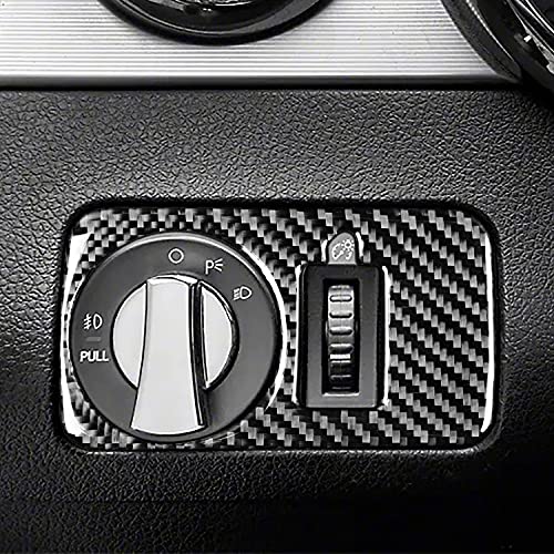 Real Soft Carbon Fiber Interior Accessorie Decal Car Headlight Switch Button Cover Trim Sticker Compatible with Ford Mustang GT Shelby 2005 2006 2007 2008 2009 - color: Headlight Switch-black