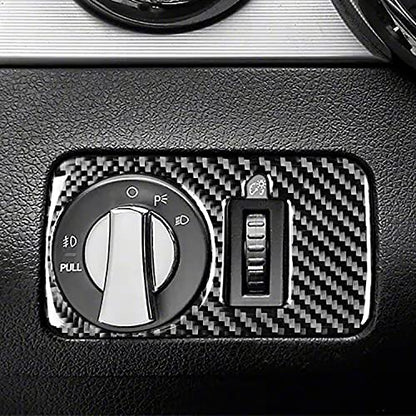 Real Soft Carbon Fiber Interior Accessorie Decal Car Headlight Switch Button Cover Trim Sticker Compatible with Ford Mustang GT Shelby 2005 2006 2007 2008 2009 - color: Headlight Switch-black